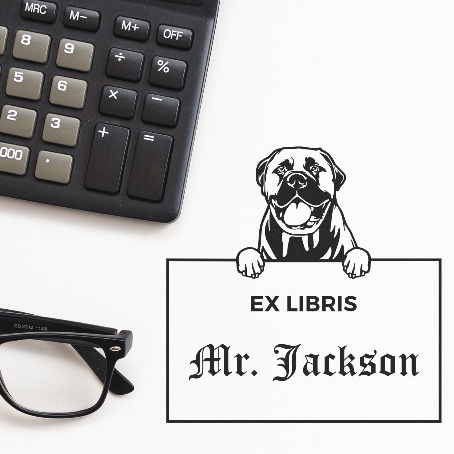 Made-to-Order Ex Libris Teacher Stamp with Bullmastiffs - Engineer Seal Stamps