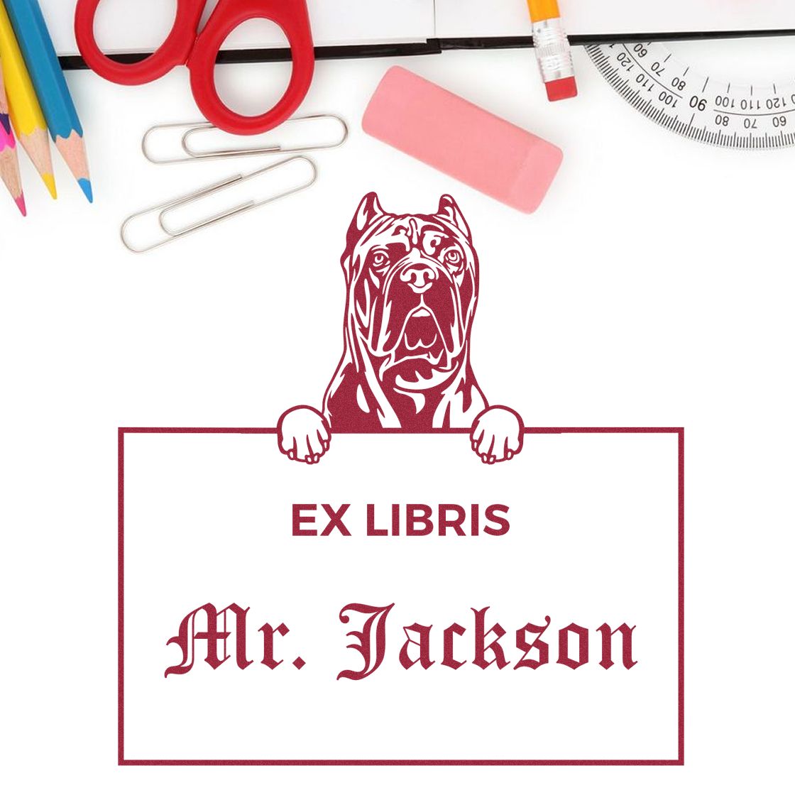 Cane Corso Personalized Puppy Themed Ex Libris Label Stamp
