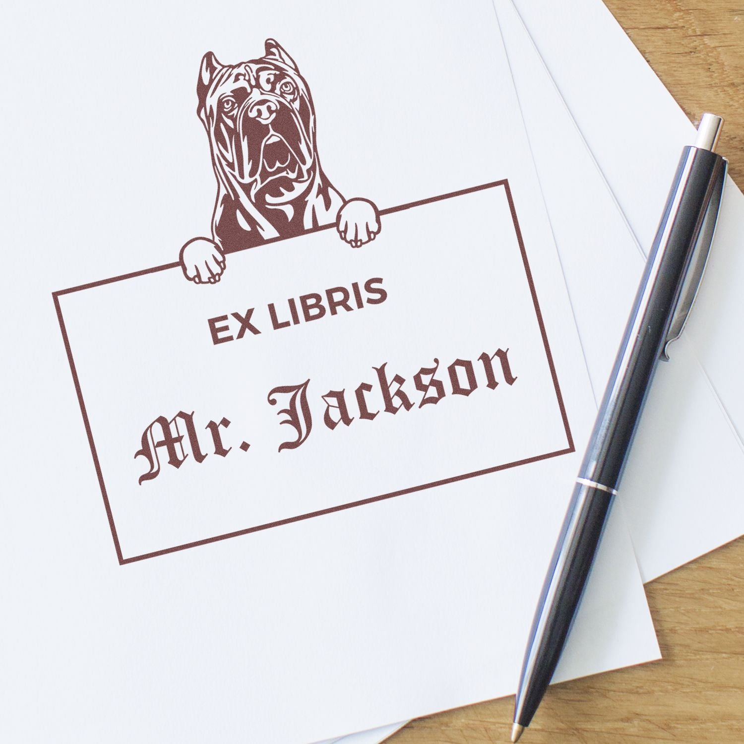 Made-to-Order Ex Libris Teacher Stamper with Cane Corso - Engineer Seal Stamps