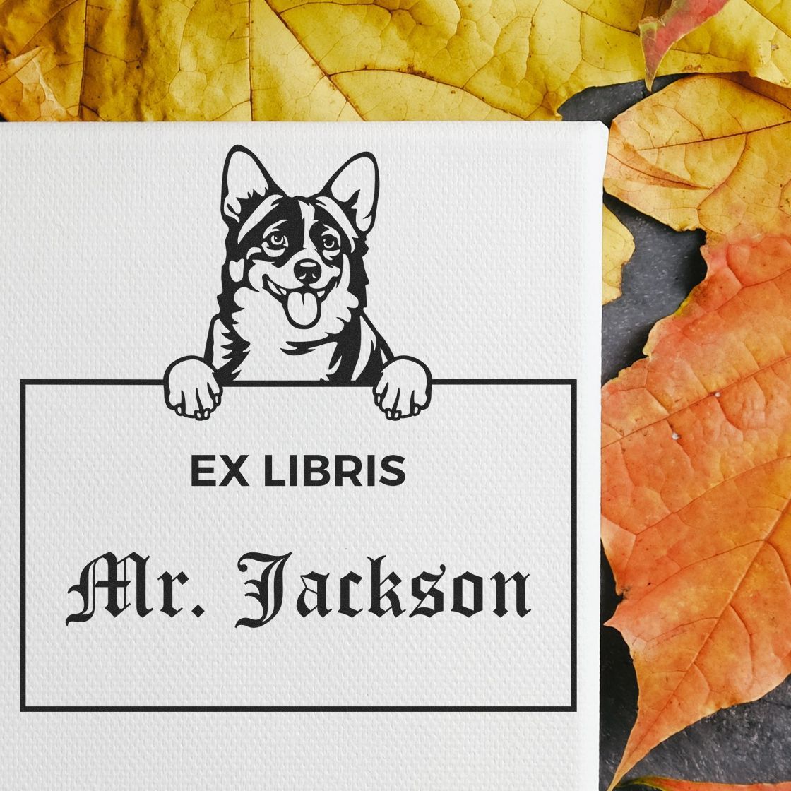 Cardigan Welsh Corgis Personalized Puppy Themed Ex Libris Book Ownership Stamp - Engineer Seal Stamps