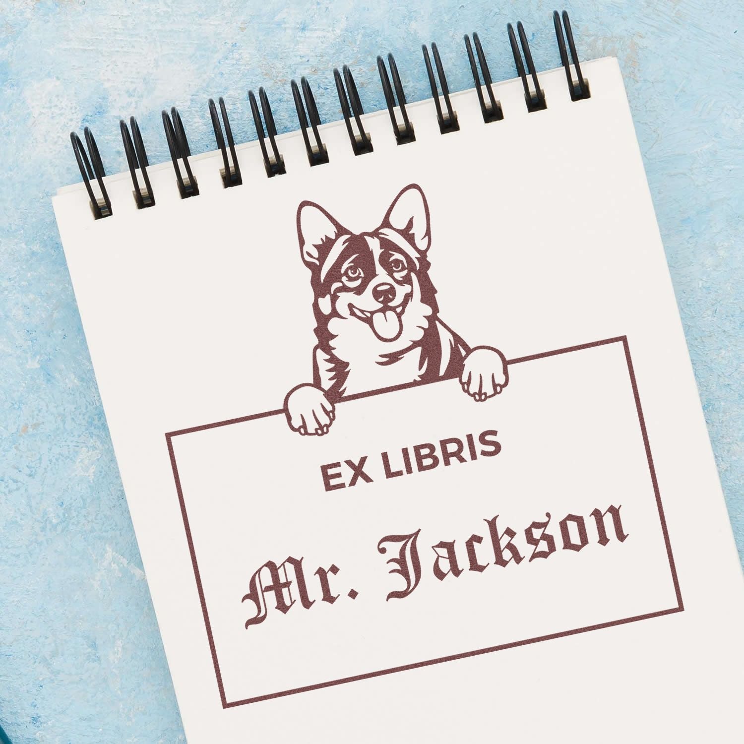 Cardigan Welsh Corgis Custom Puppy Ex Libris Bookplate Stamp - Engineer Seal Stamps