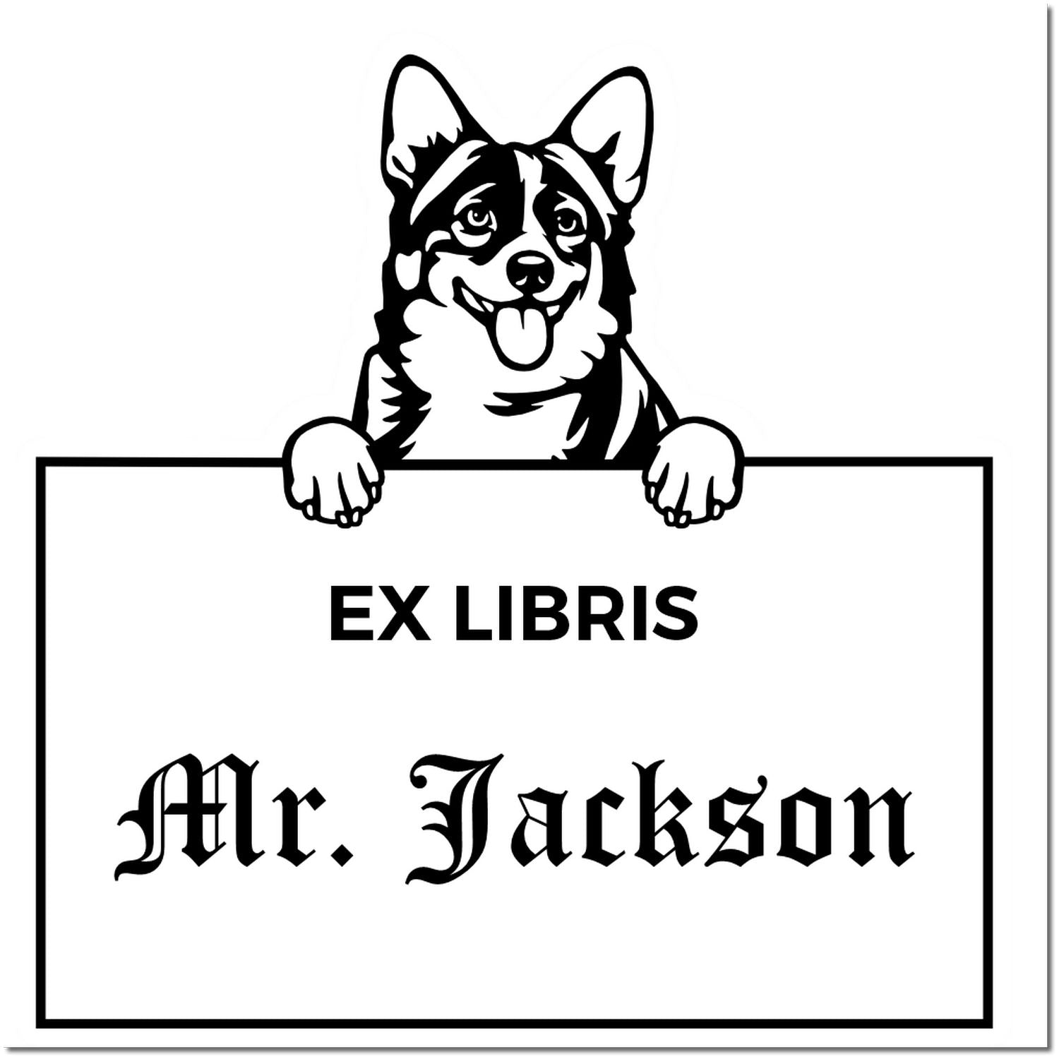 Cardigan Welsh Corgis Custom Puppy Ex Libris Bookplate Stamp - Engineer Seal Stamps