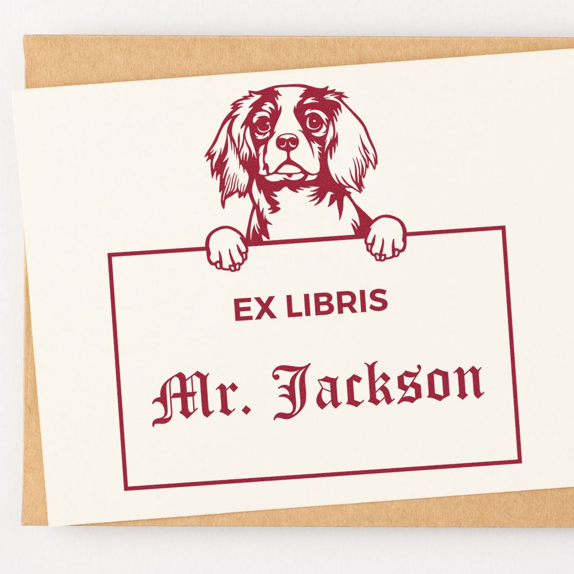 Cavalier King Charles Spaniel Custom Ex Libris Reading Stamp - Engineer Seal Stamps