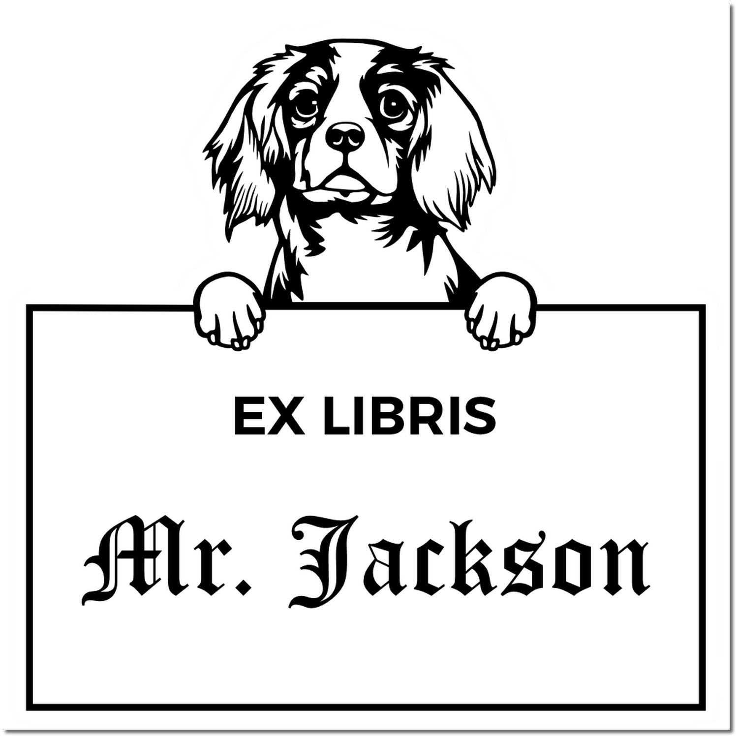 Cavalier King Charles Spaniel Custom Puppy Ex Libris Library Stamp - Engineer Seal Stamps