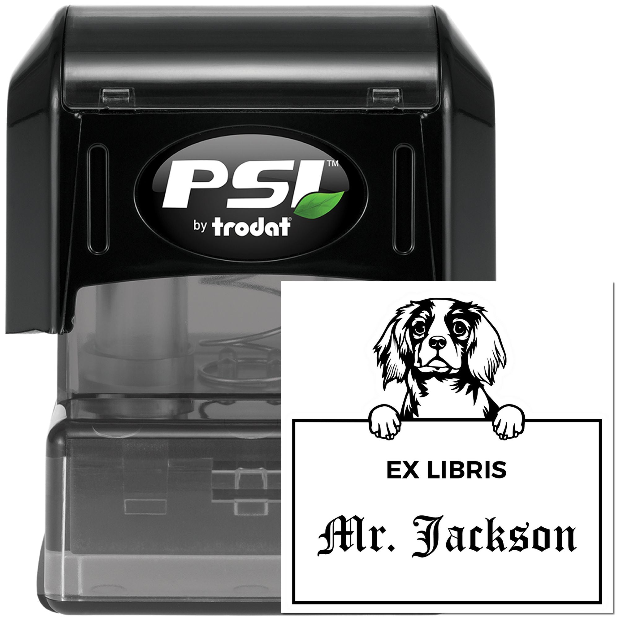 Made-to-Order Ex Libris Custom Book Stamper with Cavalier King Charles Spaniel - Engineer Seal Stamps