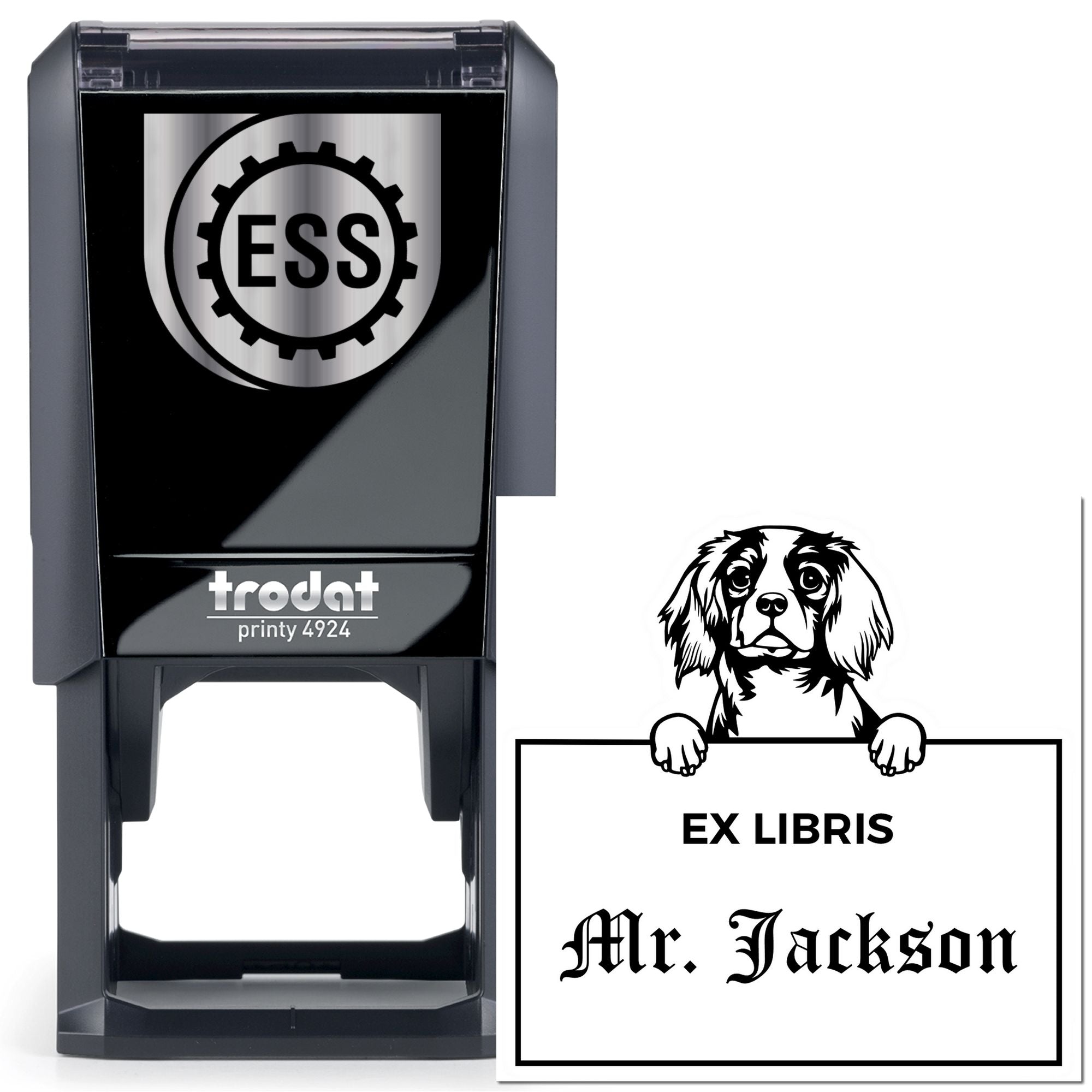 Cavalier King Charles Spaniel Custom Puppy Ex Libris Library Stamp - Engineer Seal Stamps