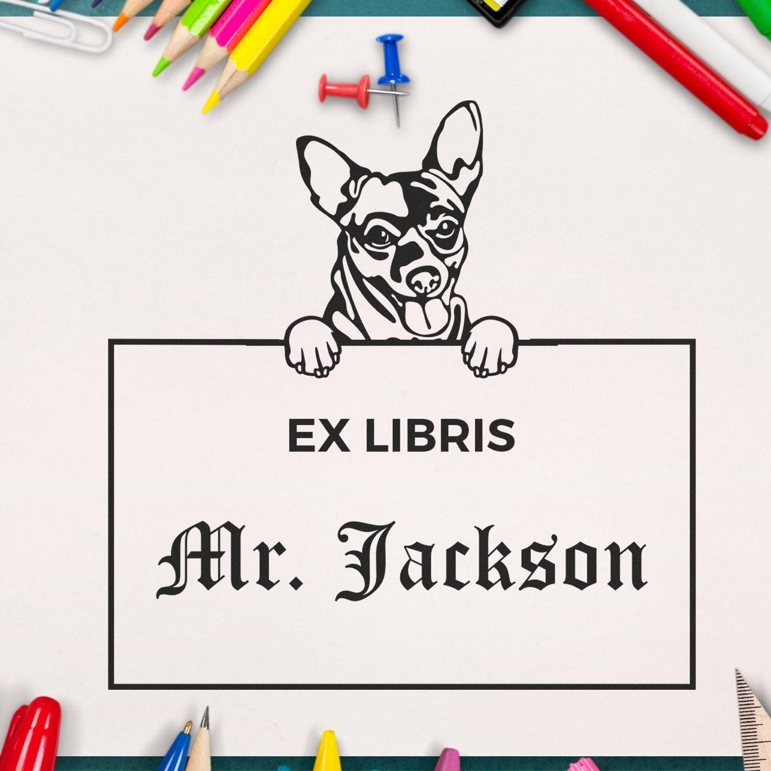 Chihuahua Custom Puppy Ex Libris Design Stamp - Engineer Seal Stamps