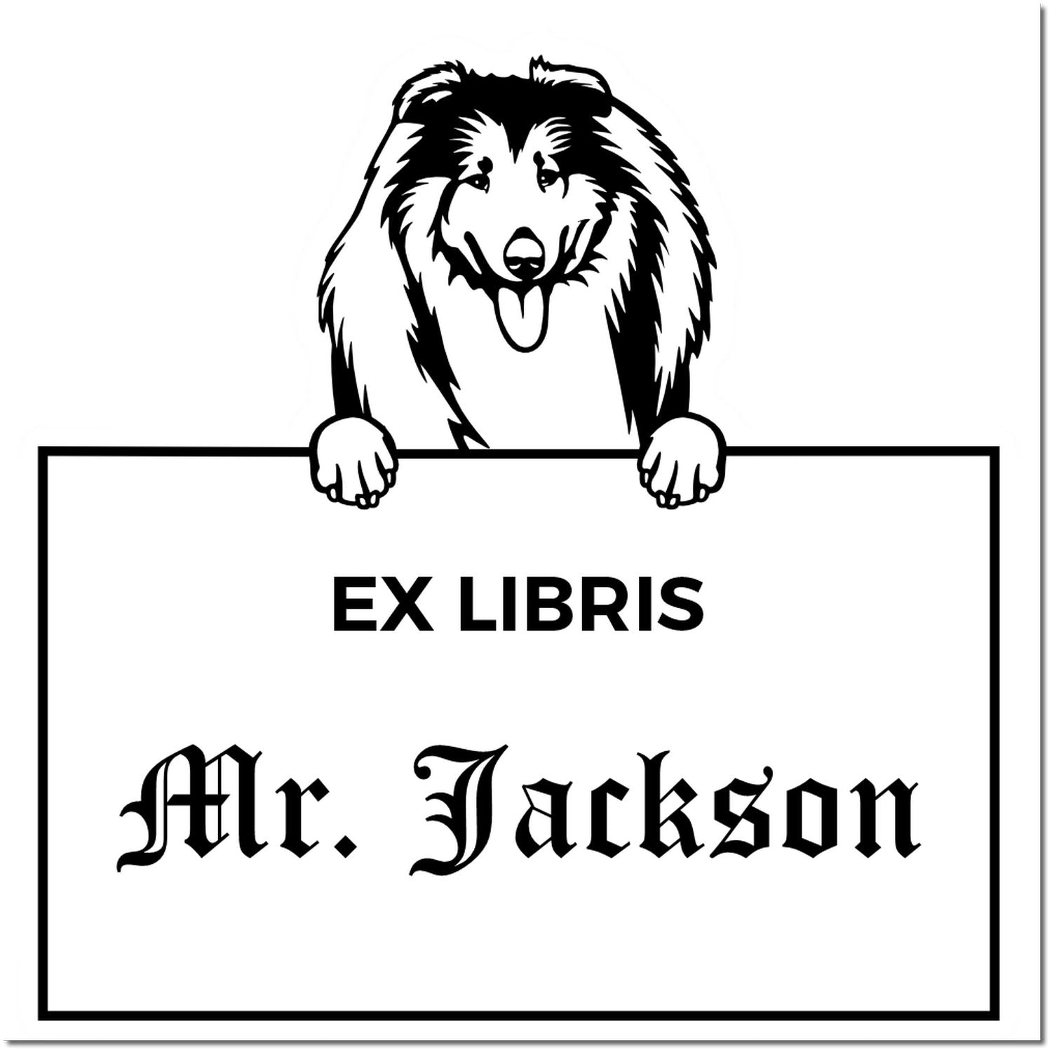 Collie Personalized Dog Ex Libris Book Stamp - Engineer Seal Stamps