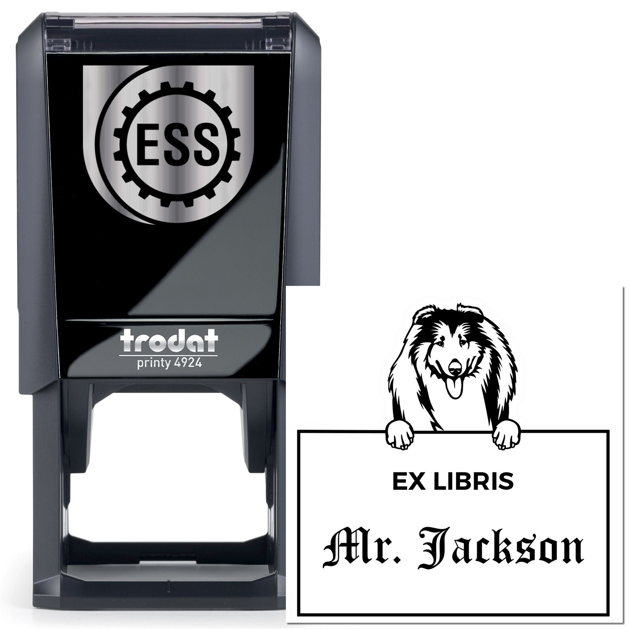 Collie Custom Puppy Ex Libris Book Ownership Stamp - Engineer Seal Stamps