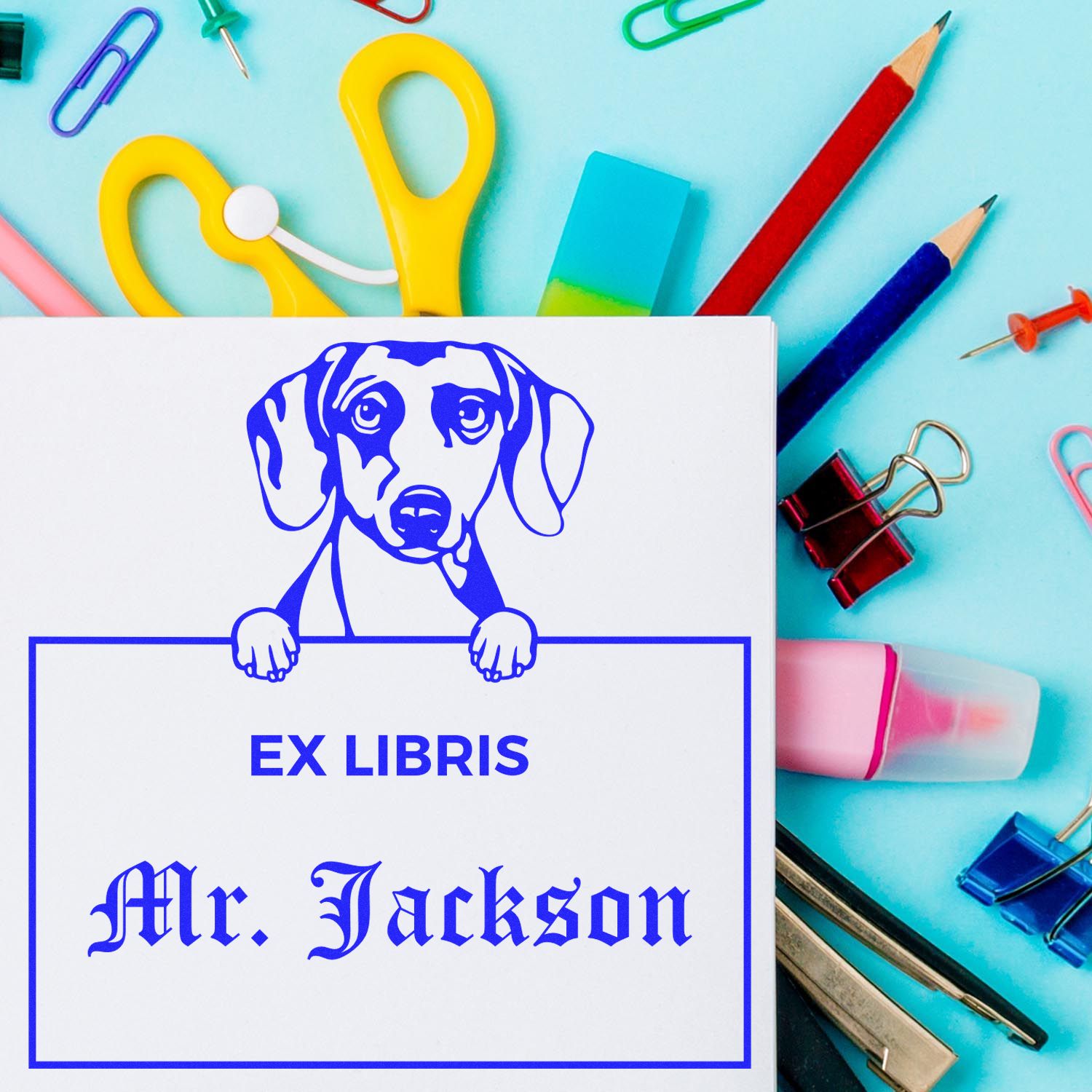 Made-to-Order Ex Libris Library Stamp with Daschound - Engineer Seal Stamps