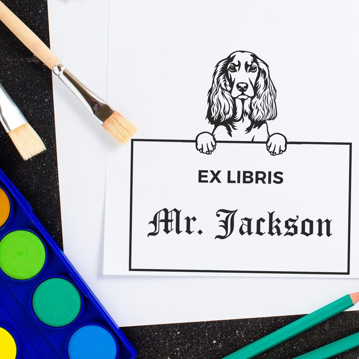 Made-to-Order ExLibris Stamp with English Cocker Spaniel - Engineer Seal Stamps
