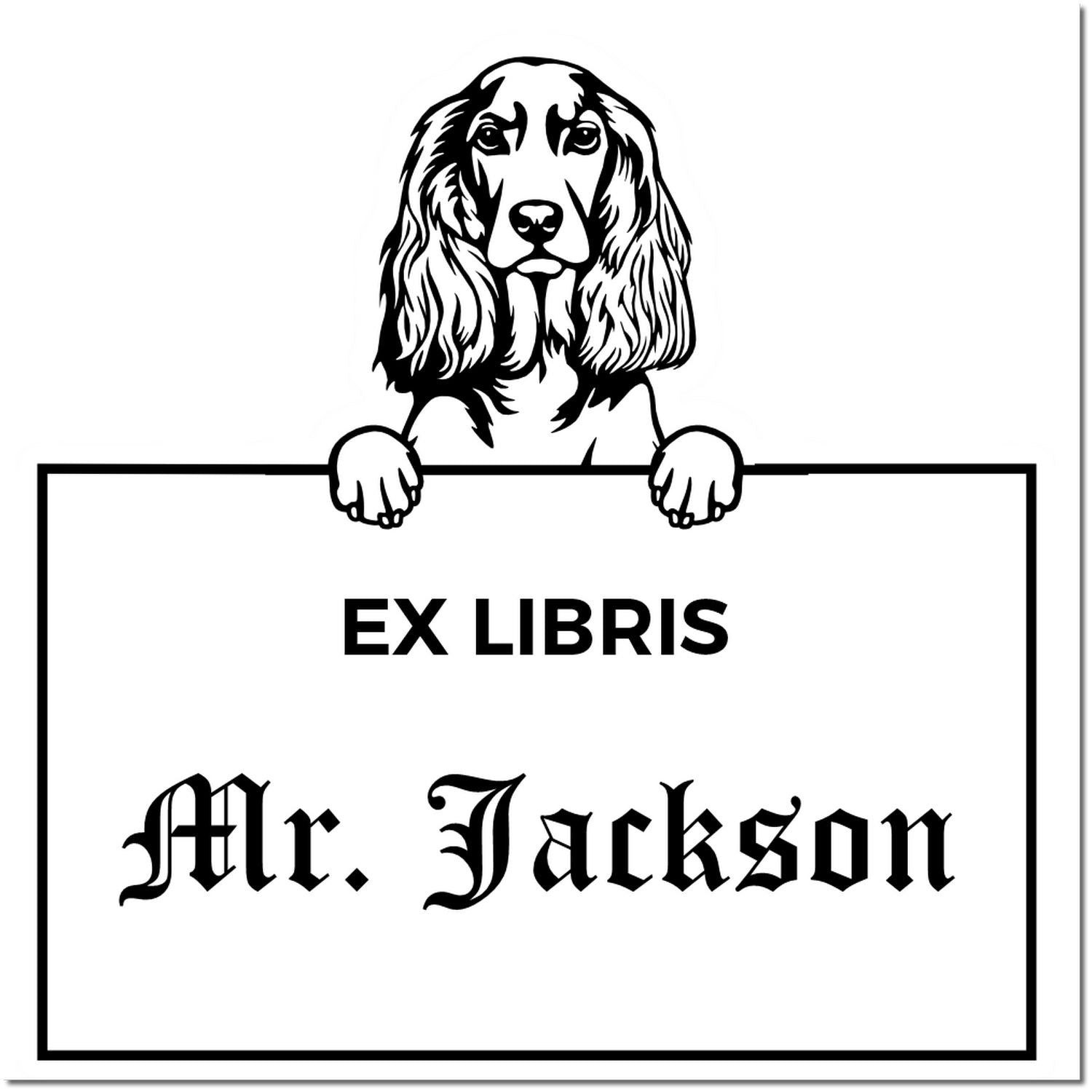 English Cocker Spaniel Personalized Dog Ex Libris Label Stamp - Engineer Seal Stamps