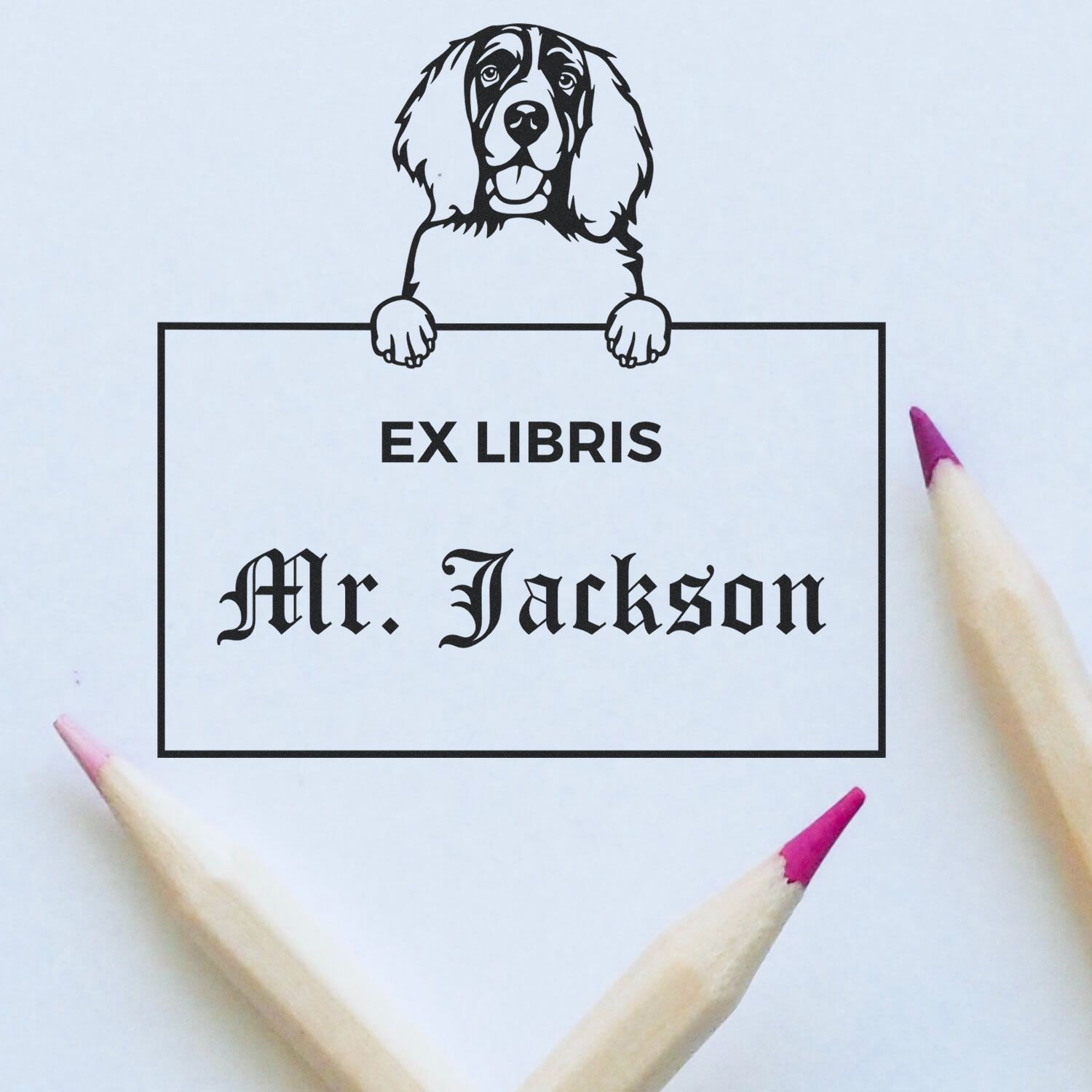 English Springer Spaniel Personalized Dog Ex Libris Book Ownership Stamp - Engineer Seal Stamps