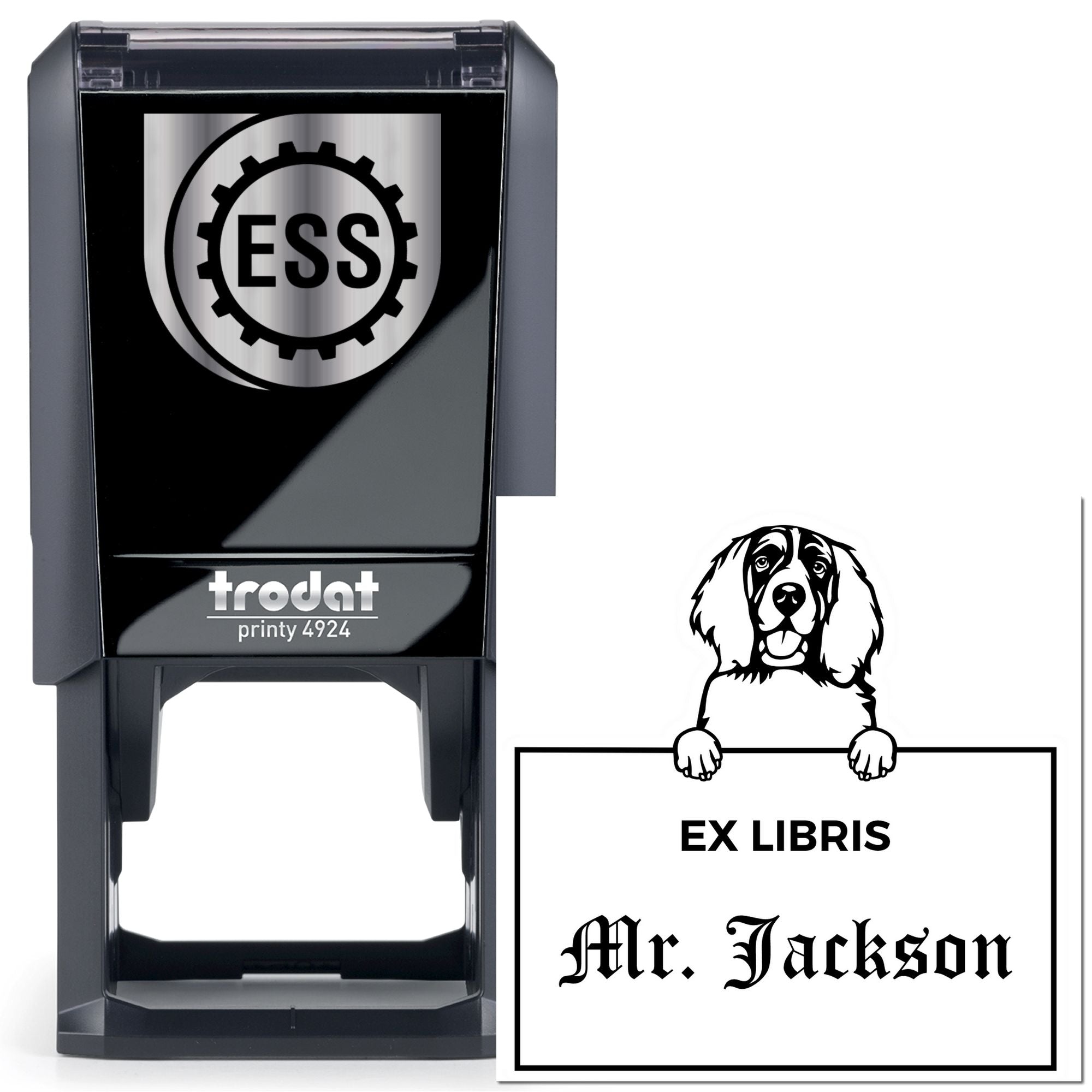 English Springer Spaniel Custom-Made Dog Themed Ex Libris Book Stamp - Engineer Seal Stamps