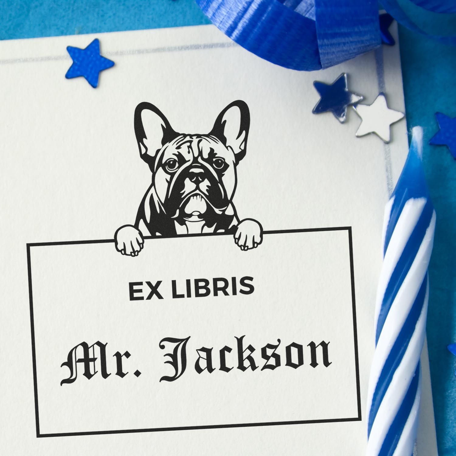 French Bulldog Custom-Made Dog Themed Ex Libris Bookplate Stamp - Engineer Seal Stamps