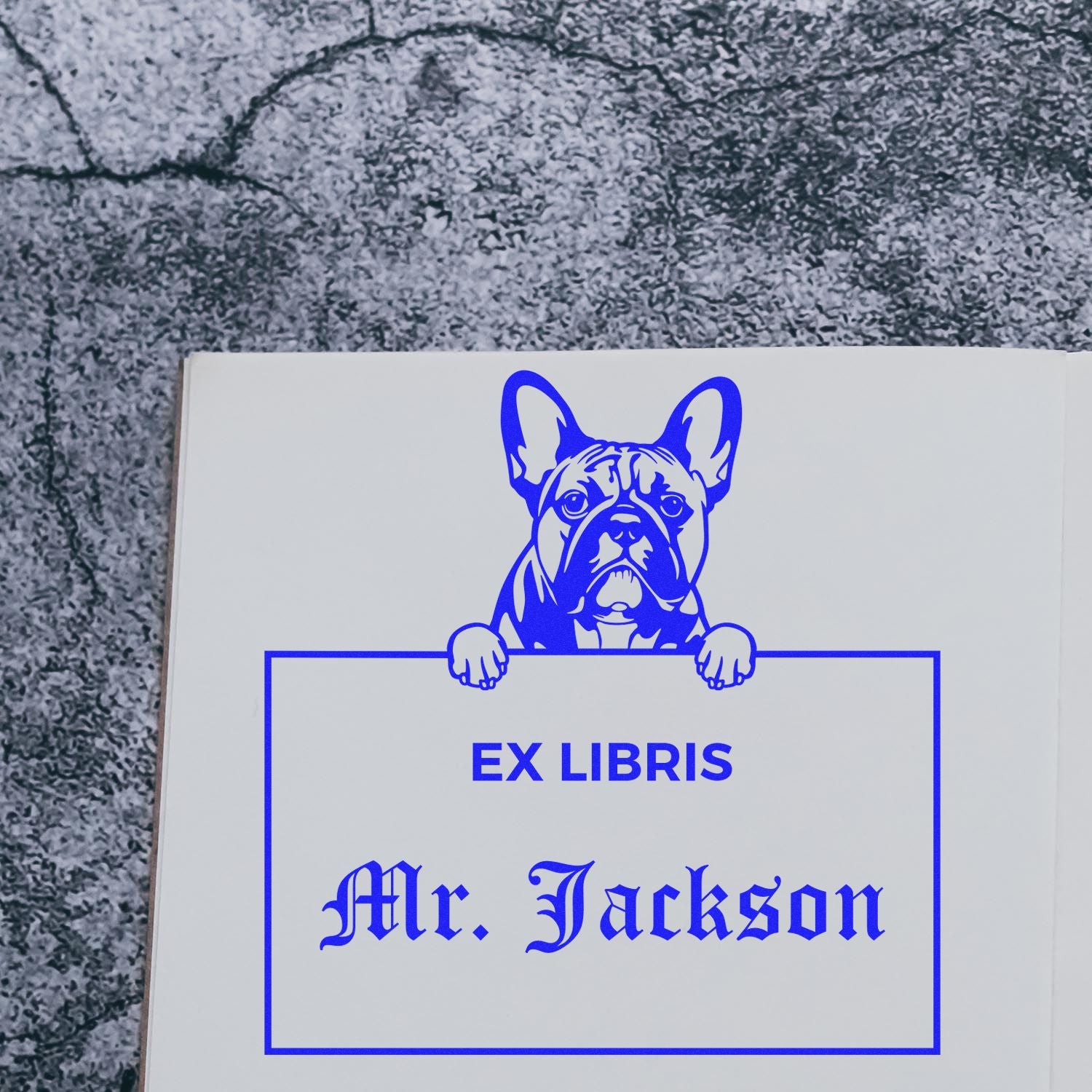 Personalized Ex Libris Library Stamp with French Bulldog - Engineer Seal Stamps