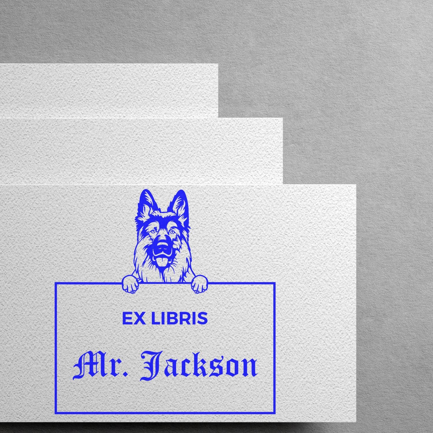 German Shepherd Personalized Puppy Dog Ex Libris Book Label Stamp - Engineer Seal Stamps