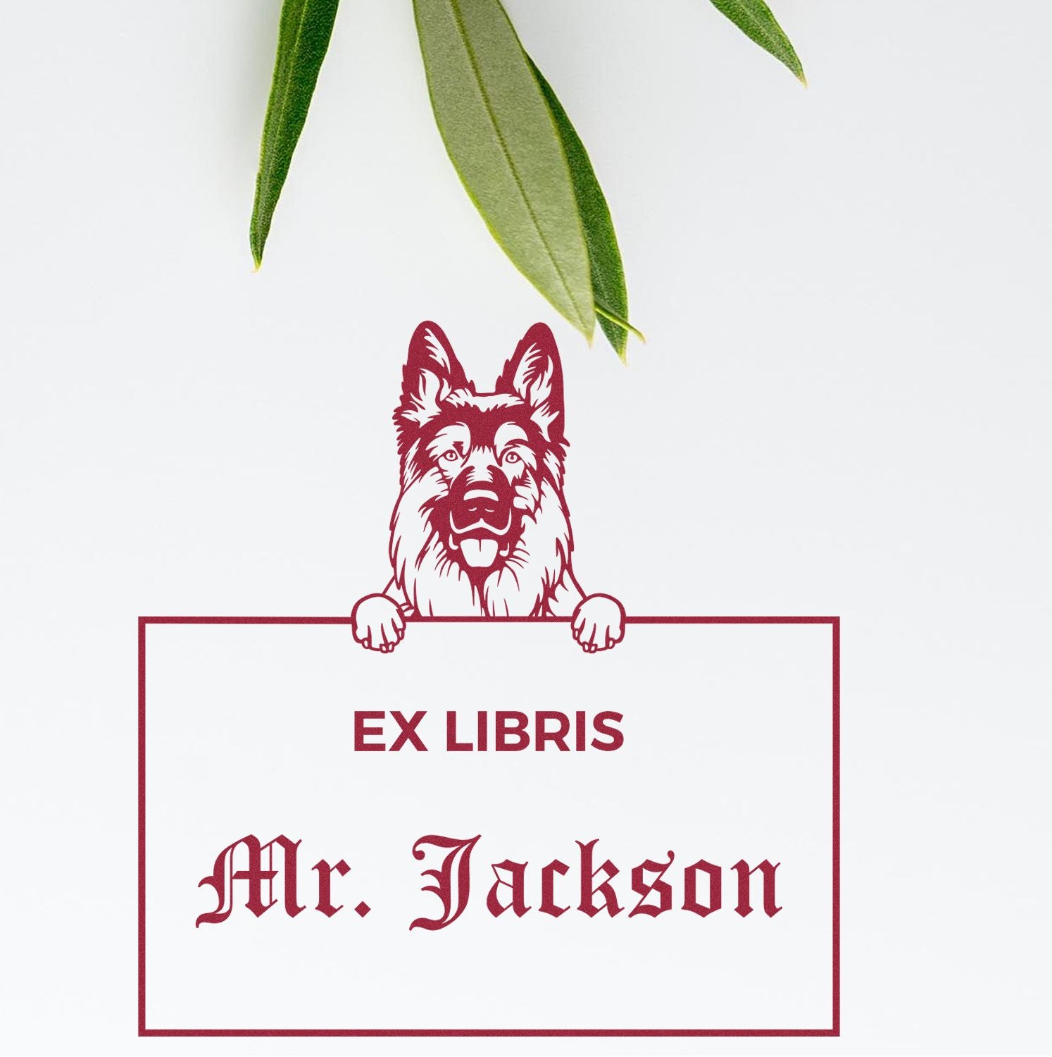German Shepherd Personalized Puppy Dog Ex Libris Book Label Stamp