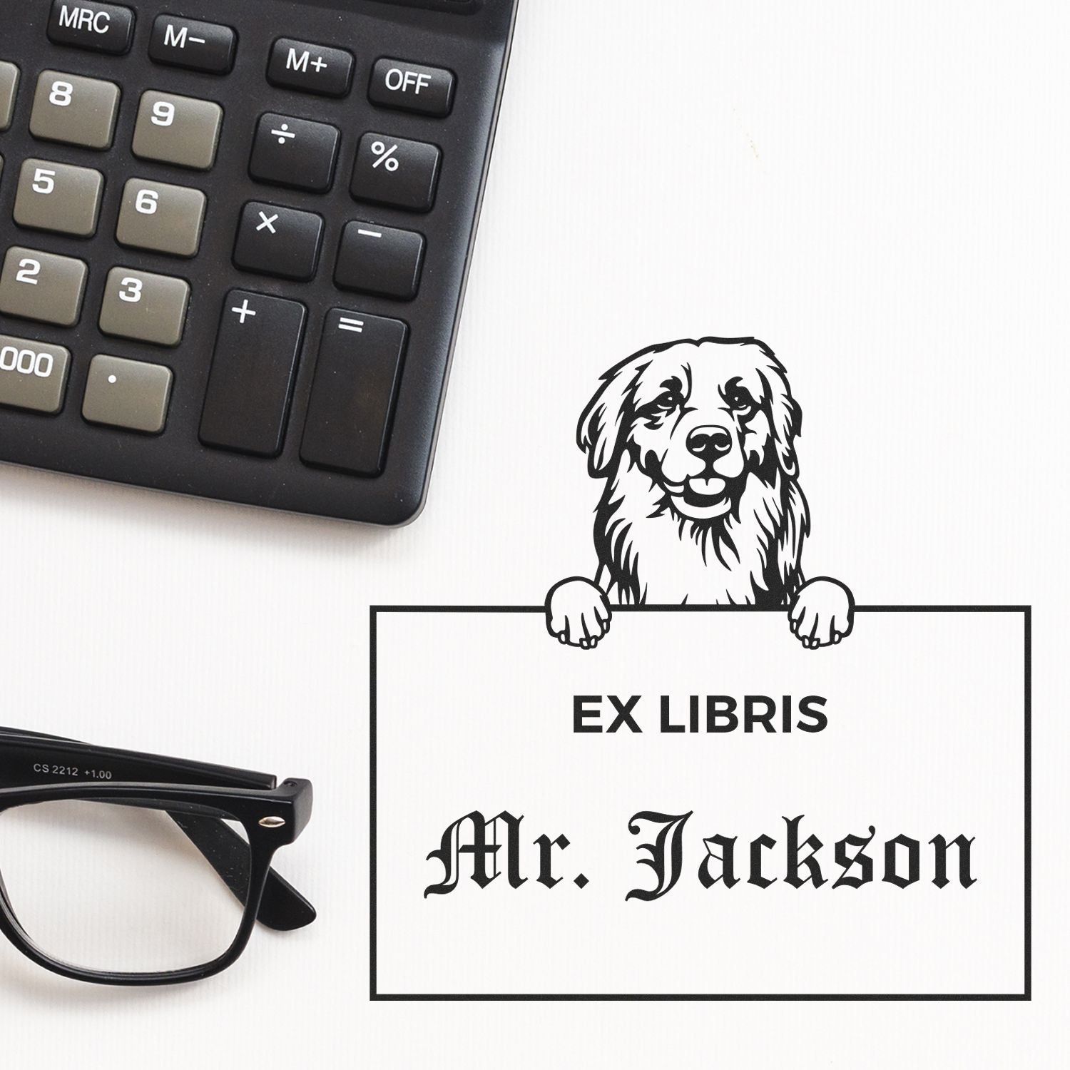 Golden Retriever Personalized Puppy Dog Ex Libris Bookplate Stamp - Engineer Seal Stamps