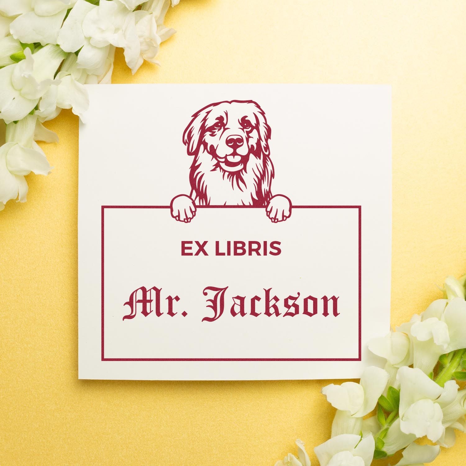 Golden Retriever Personalized Puppy Dog Ex Libris Bookplate Stamp - Engineer Seal Stamps
