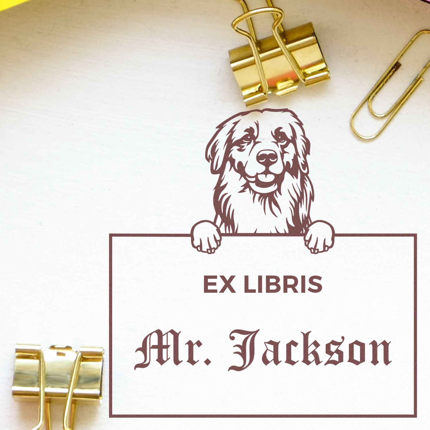 Golden Retriever Customized Ex Libris Book Stamp - Engineer Seal Stamps