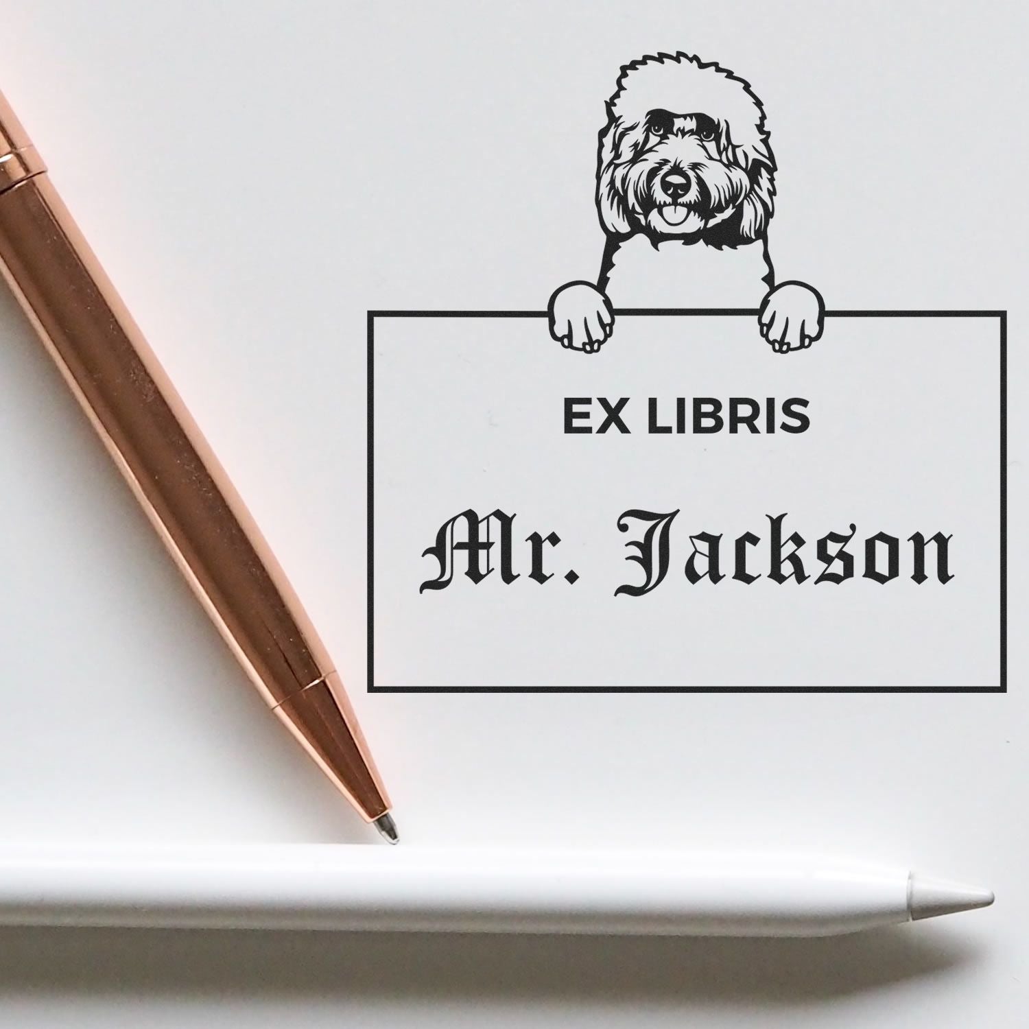 Goldendoodle Custom-Made Dog Themed Ex Libris Label Stamp - Engineer Seal Stamps
