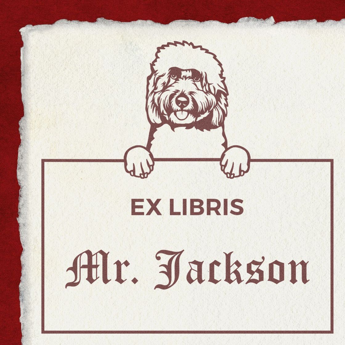 Goldendoodle Personalized Puppy Dog Ex Libris Book Stamp - Engineer Seal Stamps