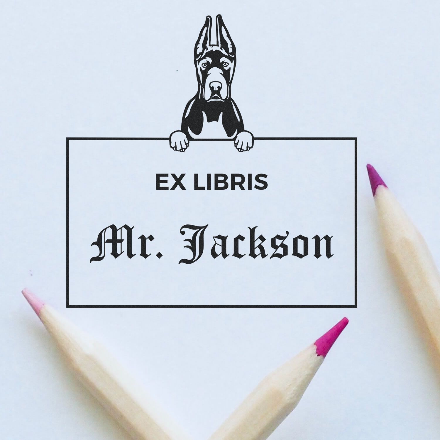 Great Dane Cropped Ears Customized Ex Libris Teacher Stamp - Engineer Seal Stamps