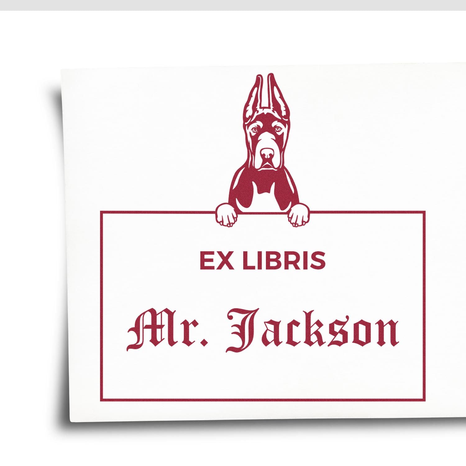 Great Dane Cropped Ears Personalized Puppy Dog Ex Libris Design Stamp