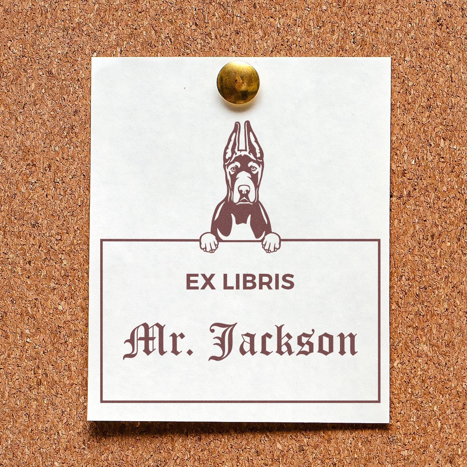 Great Dane Cropped Ears Custom-Made Puppy Themed Ex Libris Book Label Stamp - Engineer Seal Stamps