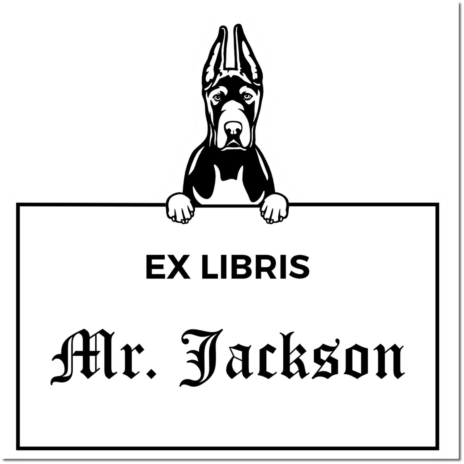 Great Dane Cropped Ears Custom-Made Puppy Themed Ex Libris Book Label Stamp - Engineer Seal Stamps