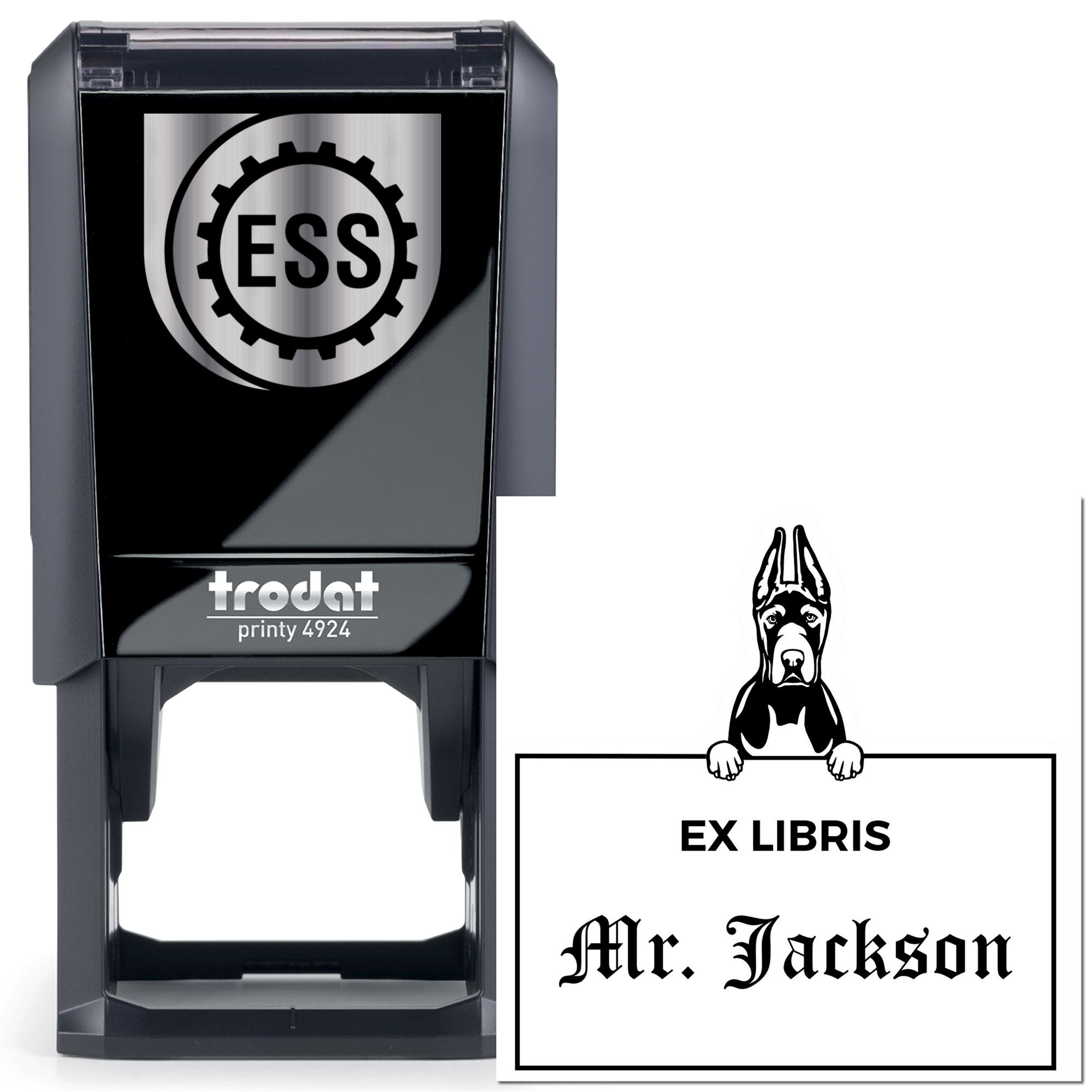 Great Dane Cropped Ears Custom-Made Puppy Themed Ex Libris Book Label Stamp - Engineer Seal Stamps