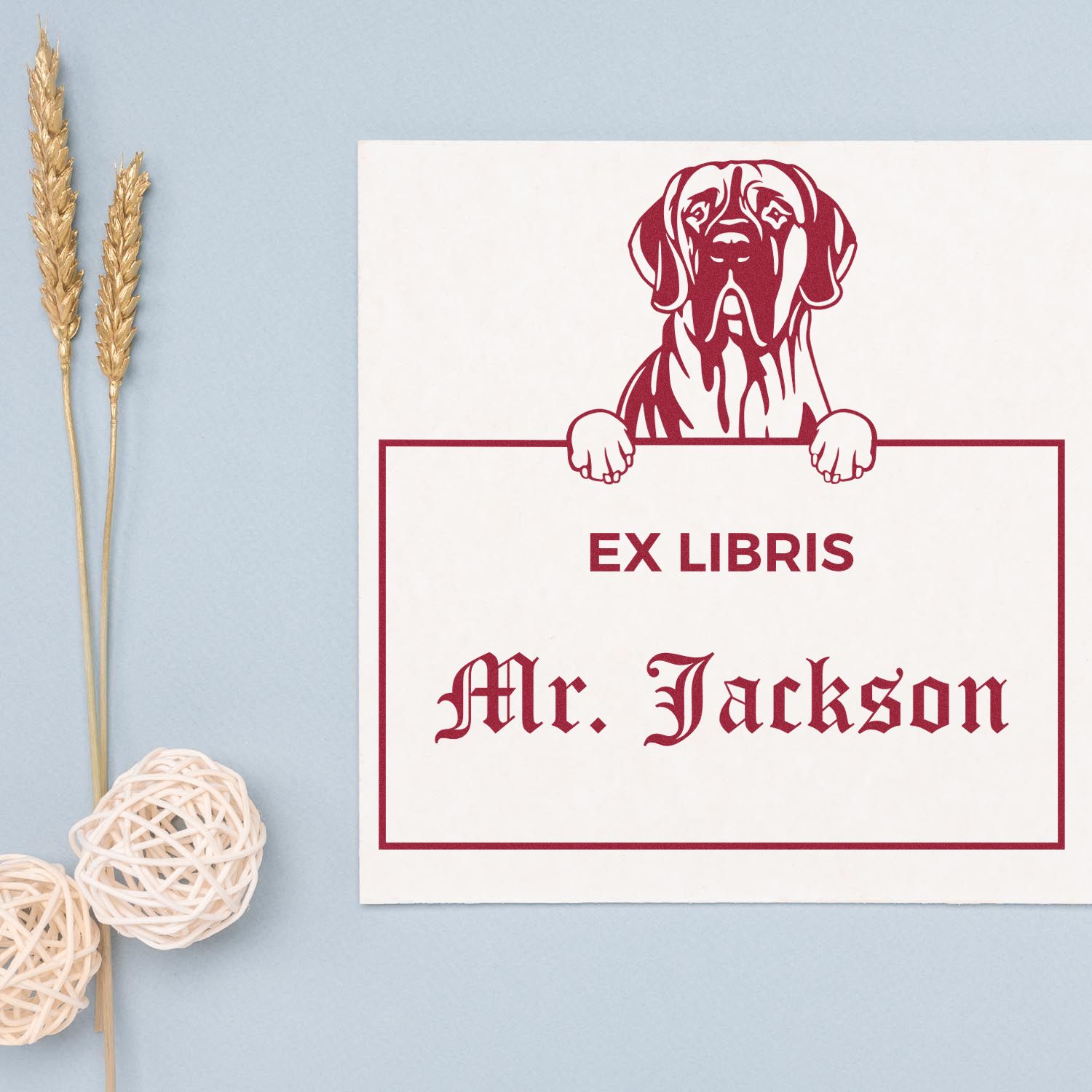 Great Dane Personalized Puppy Dog Ex Libris Library Stamp