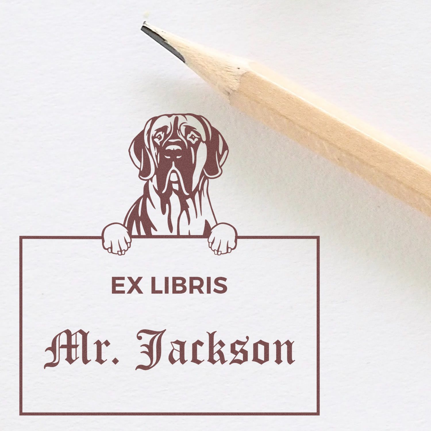 Personalizable Ex Libris Classroom Stamp with Great Dane - Engineer Seal Stamps