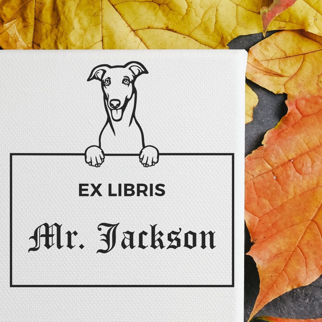 Greyhound Personalized Puppy Dog Ex Libris Label Stamp - Engineer Seal Stamps
