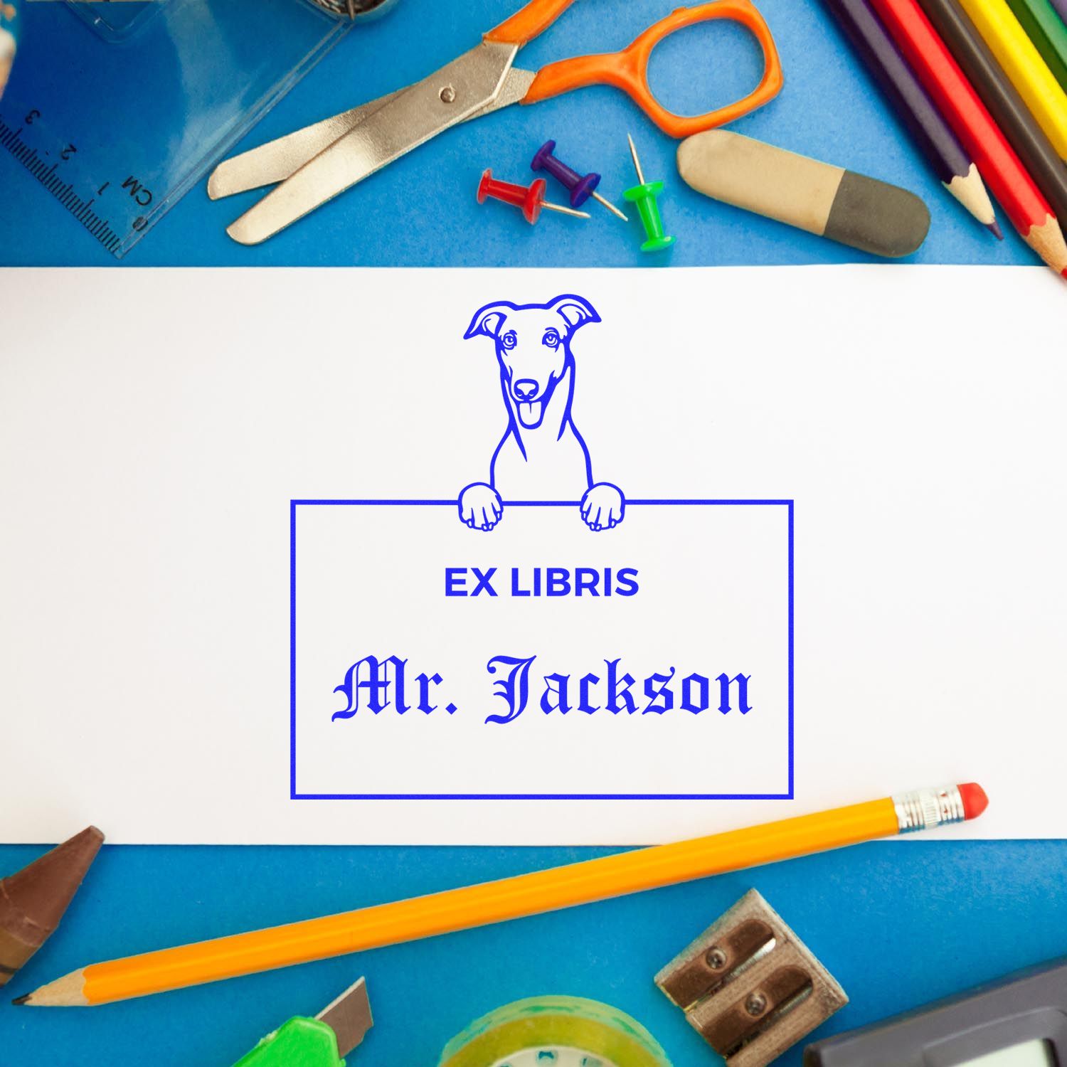 Greyhound Custom-Made Puppy Themed Ex Libris Stamp - Engineer Seal Stamps