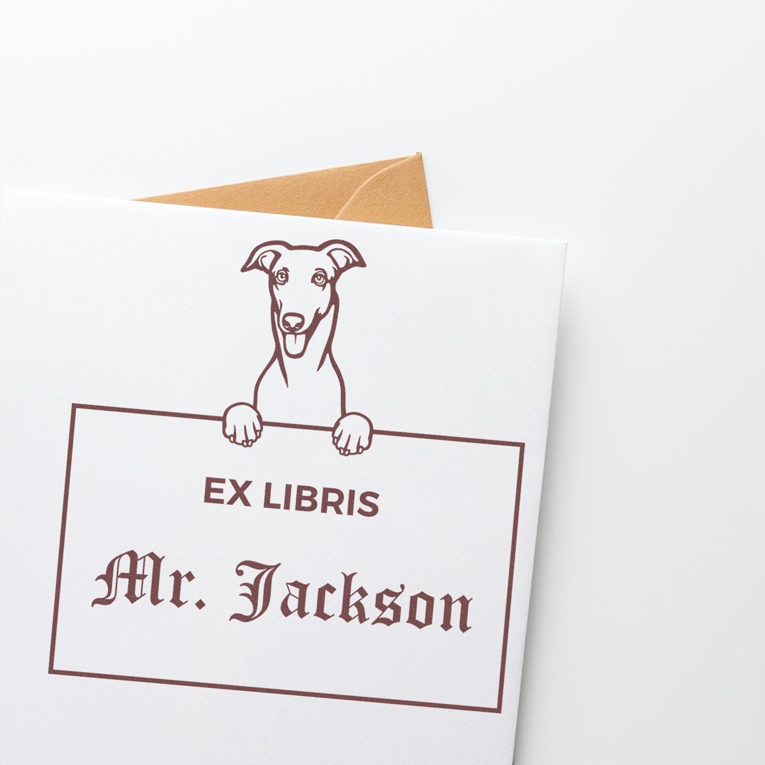 Greyhound Personalized Puppy Dog Ex Libris Label Stamp - Engineer Seal Stamps