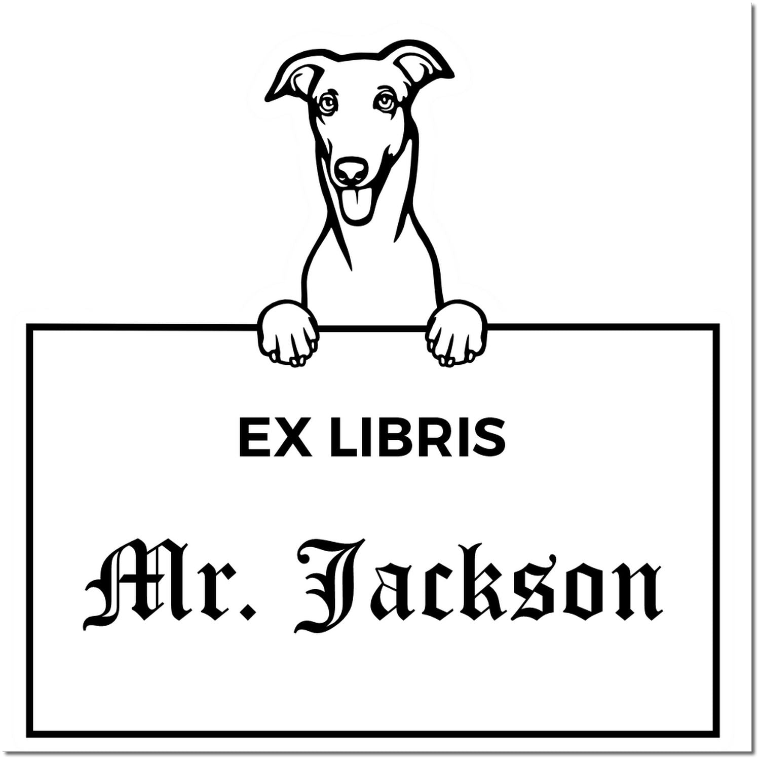 Greyhound Personalized Puppy Dog Ex Libris Label Stamp - Engineer Seal Stamps