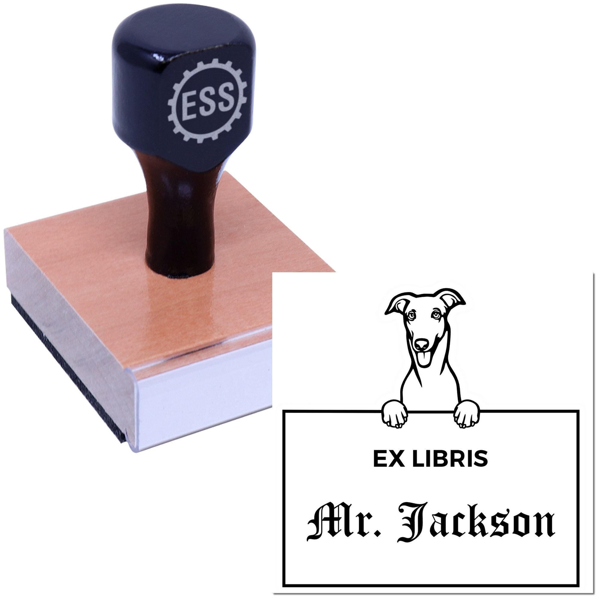 Greyhound Personalized Puppy Dog Ex Libris Label Stamp - Engineer Seal Stamps