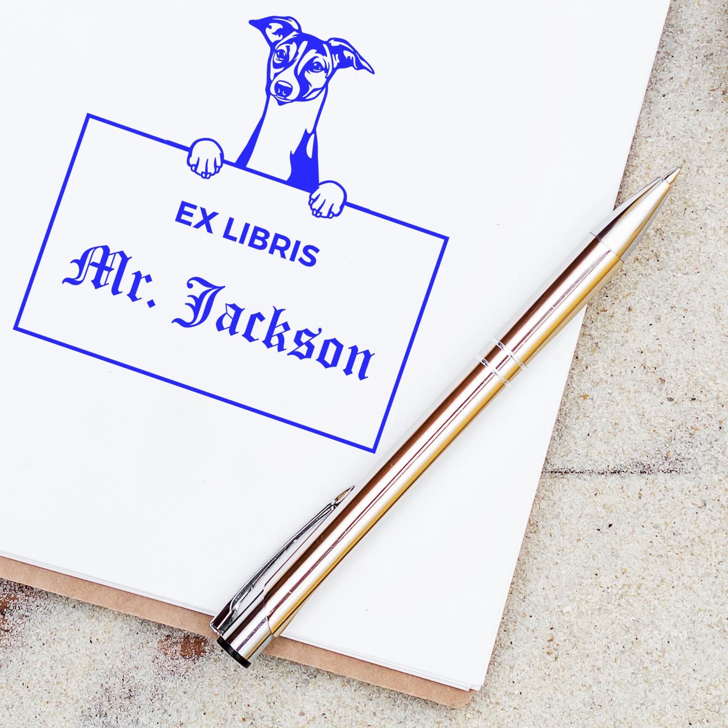 Italian Greyhound Personalized Puppy Dog Book Ex Libris Stamp - Engineer Seal Stamps