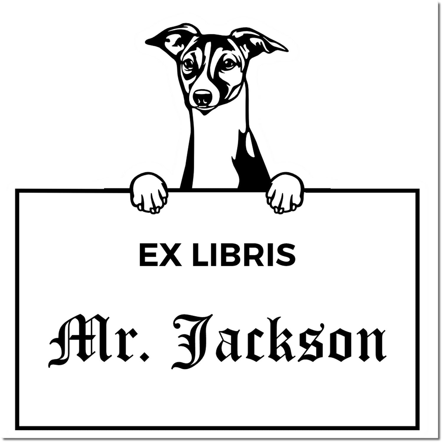Italian Greyhound Custom-Made Puppy Themed Ex Libris Bookplate Stamp - Engineer Seal Stamps