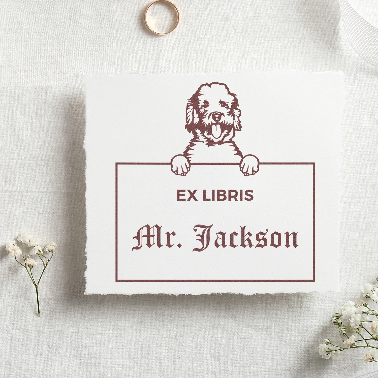 Personalizable Ex Libris Teacher Stamp with Labradoodle - Engineer Seal Stamps