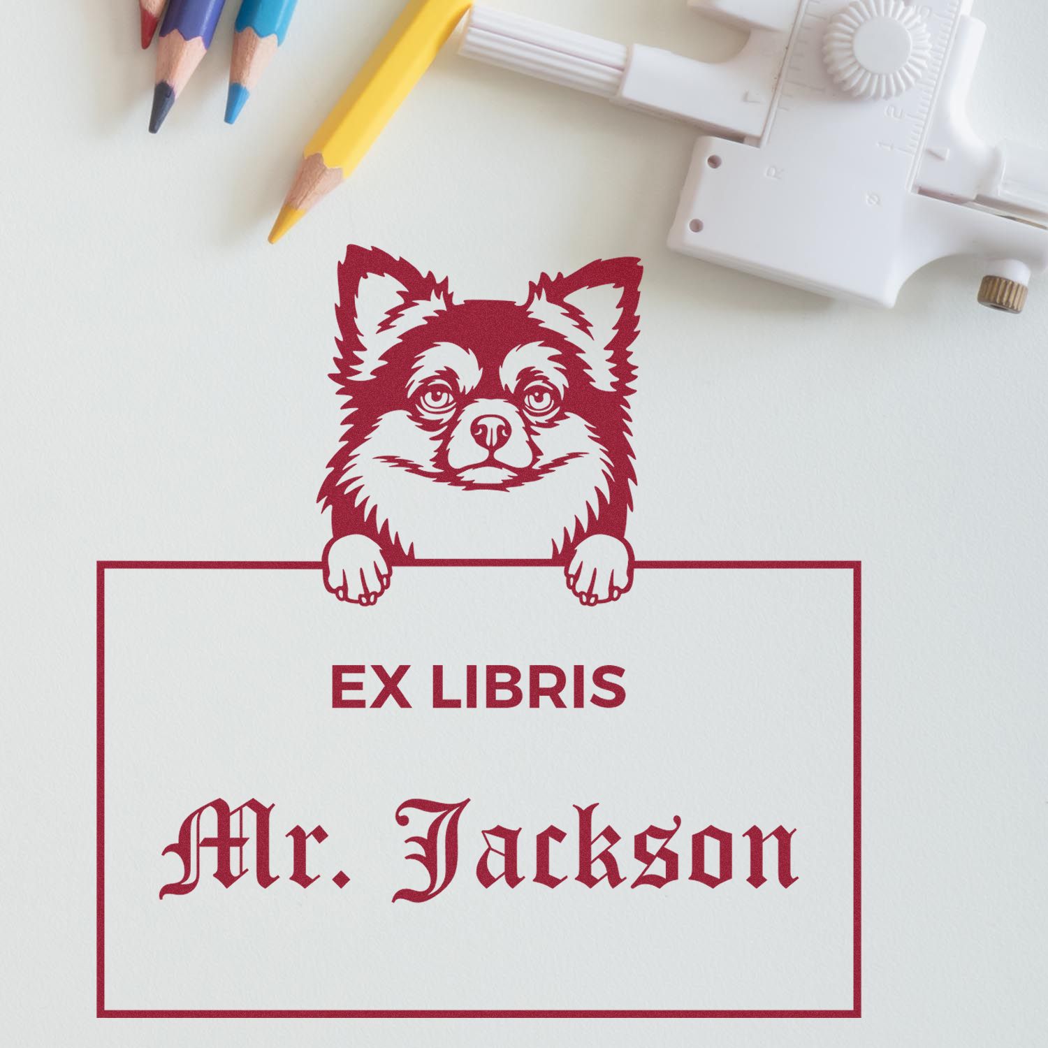Long Haired Chihuahua Personalized Puppy Ex Libris Book Stamp - Engineer Seal Stamps