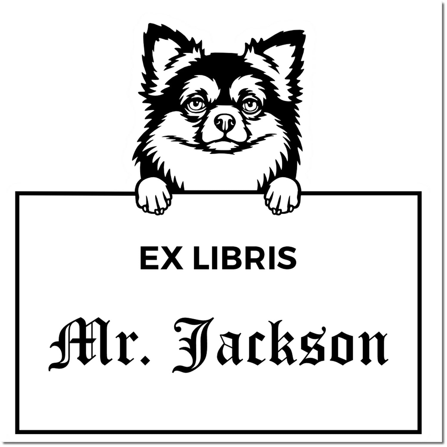 Long Haired Chihuahua Personalized Puppy Ex Libris Book Stamp - Engineer Seal Stamps