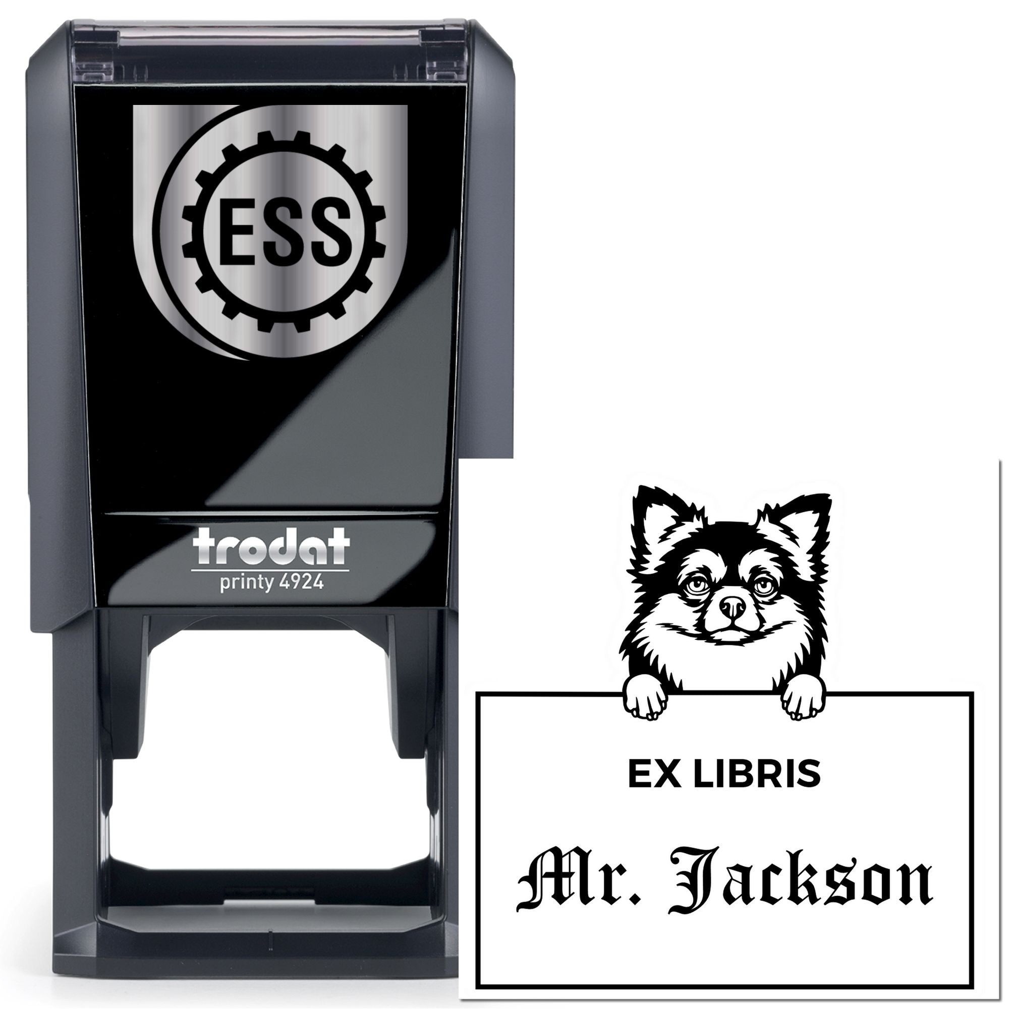 Long Haired Chihuahua Custom-Made Puppy Themed Ex Libris Label Stamp - Engineer Seal Stamps
