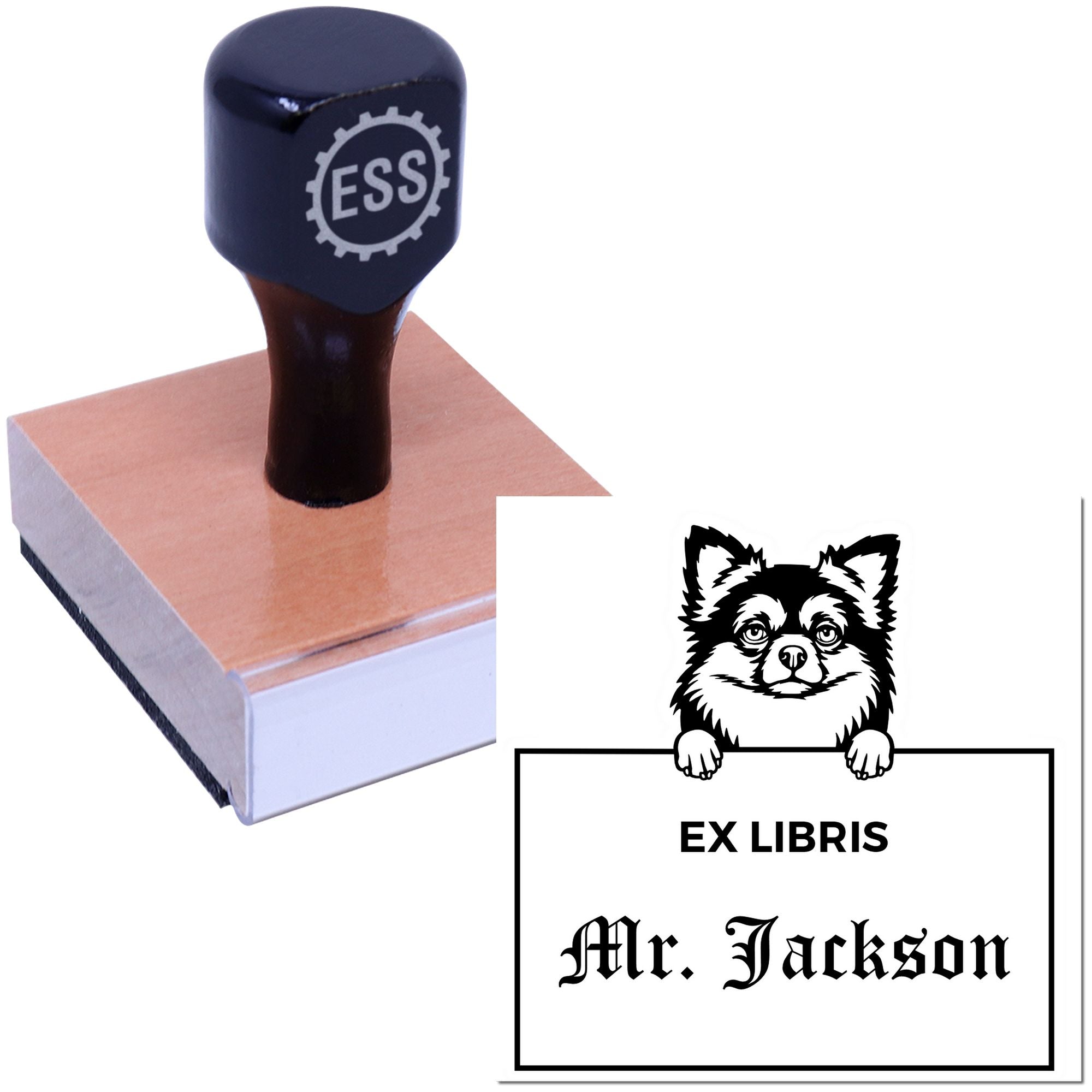 Long Haired Chihuahua Personalized Puppy Ex Libris Book Stamp - Engineer Seal Stamps
