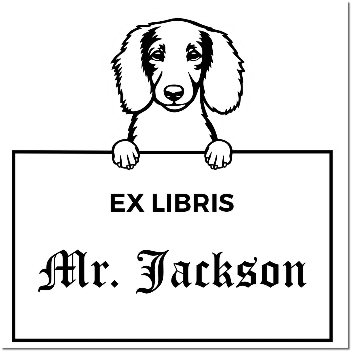 Longhaired Dachshund Personalized Puppy Ex Libris Bookplate Stamp - Engineer Seal Stamps