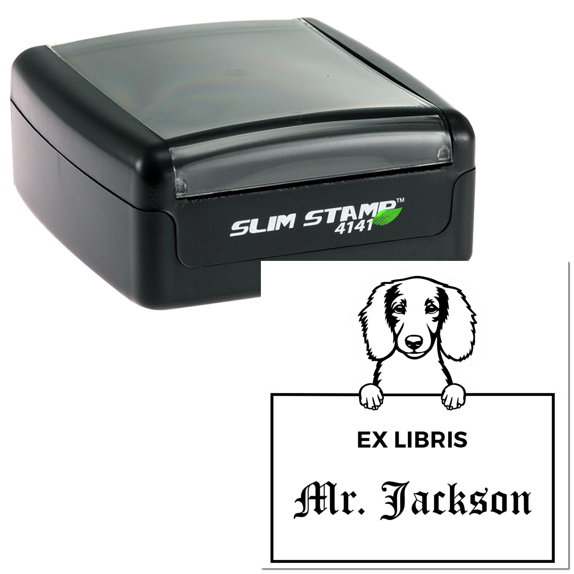 Longhaired Dachshund Customized Ex Libris Library Stamp - Engineer Seal Stamps