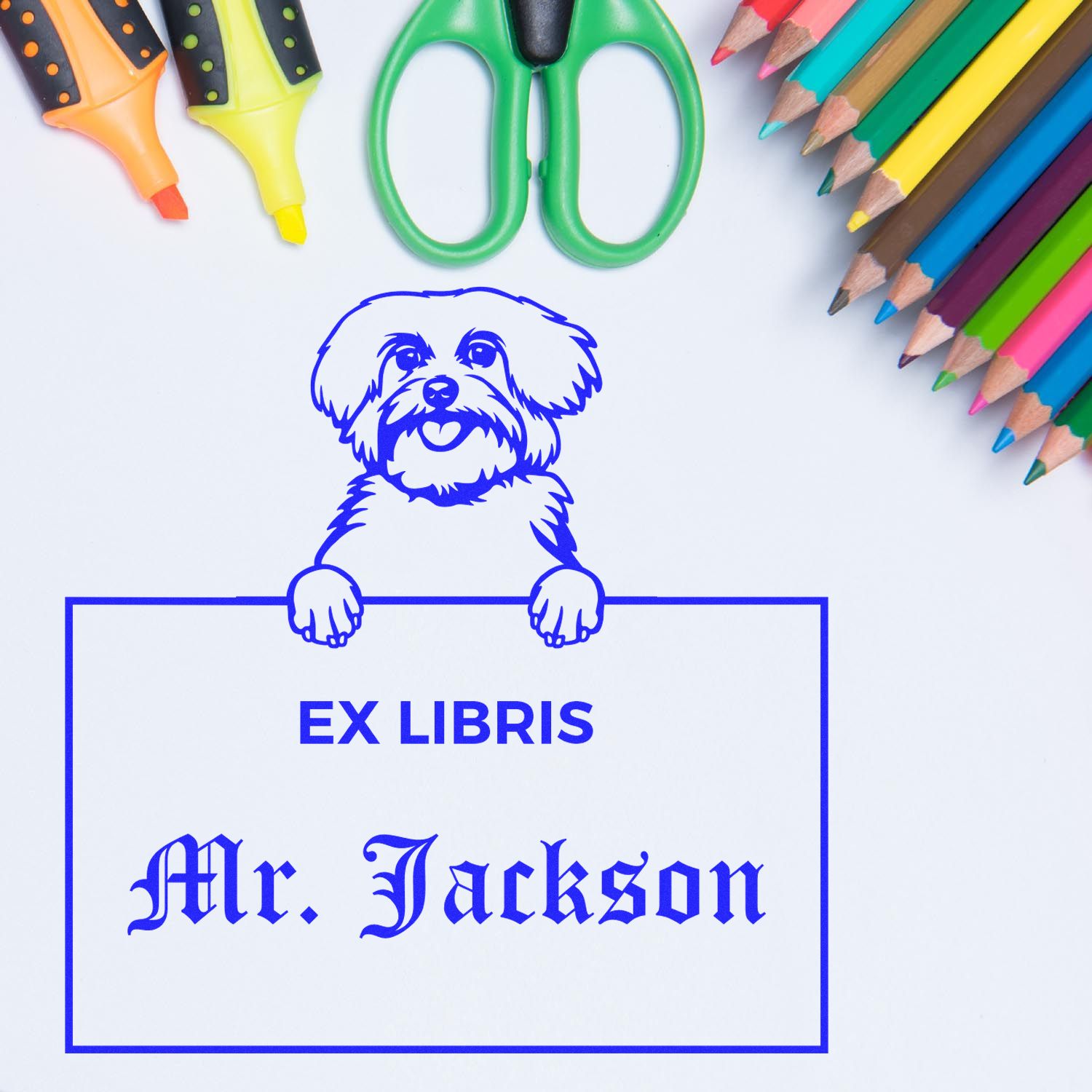 Personalizable Ex Libris Reading Stamp with Maltese - Engineer Seal Stamps