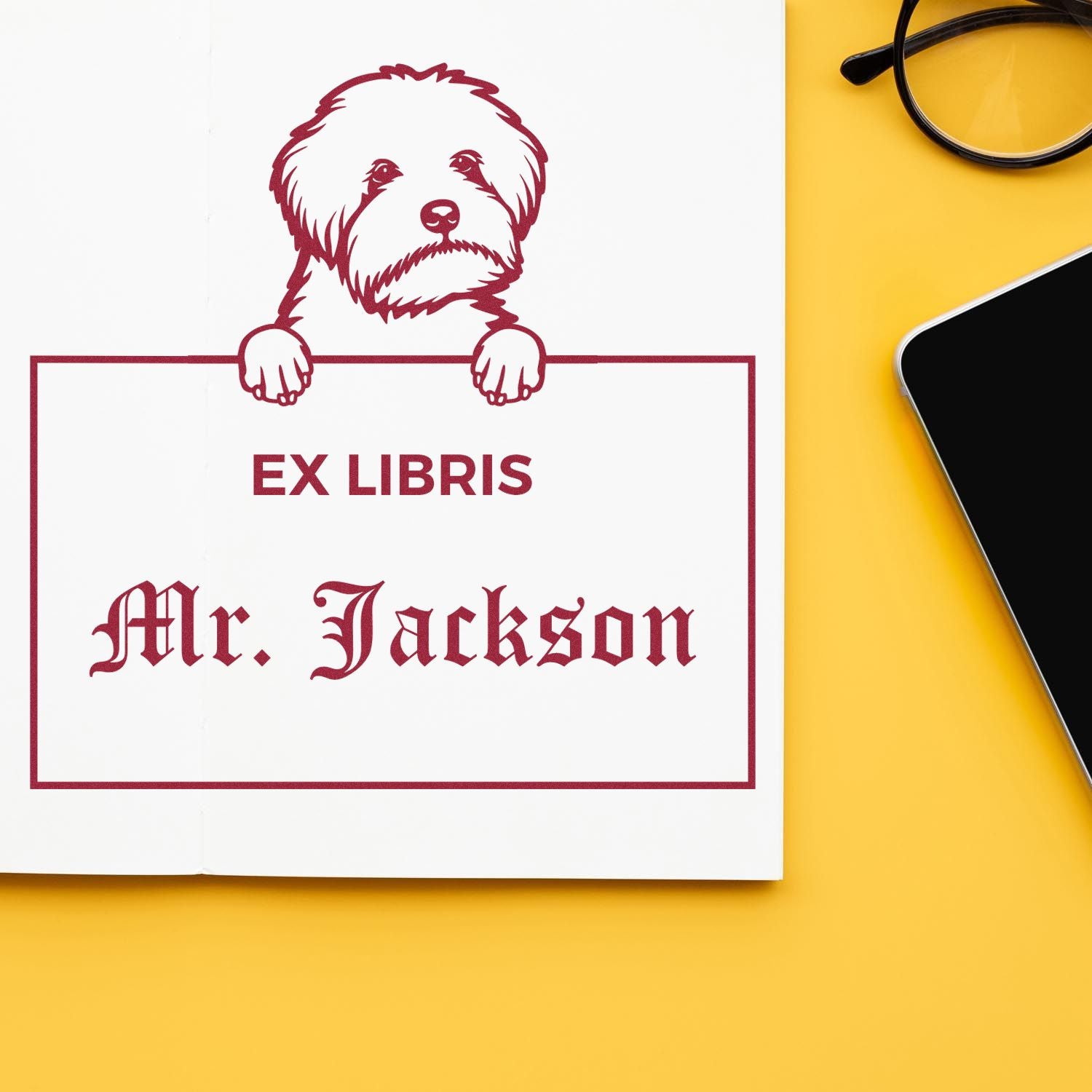 Personalizable Ex Libris Reading Stamper with Maltipoo - Engineer Seal Stamps